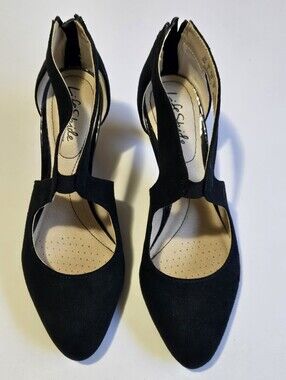 Life Stride Black T-Strap Pointed Toe Heels